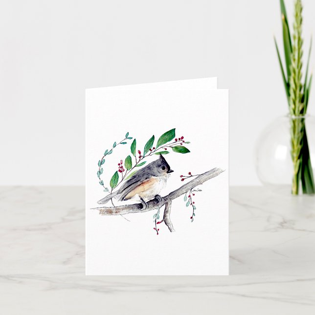 Cartão De Notas Placa de Nota de Aquarela com Titular Tufado (Tufted Titmouse Watercolor Blank Note Card by Jenn Steffen Art)