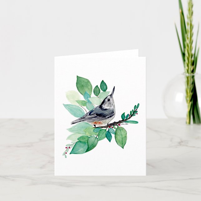 Cartão De Notas Placa de Nota de Aquarela Elegante Nuthatch (Nuthatch Elegant Watercolor Blank Note Card by Jenn Steffen Art)