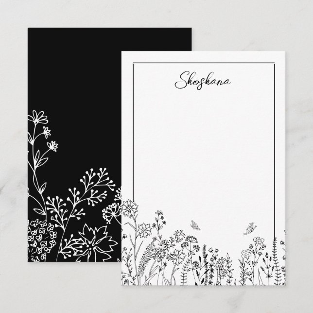 Cartão De Notas Placa de Nota de Desenho Floral do Na moda Script (Frente/Verso)