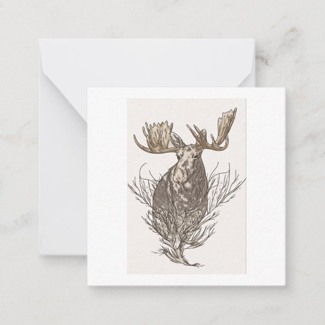 Cartão De Notas Placa de Nota de Moose Ilustrada, Simplesmente, Ch (Frente)