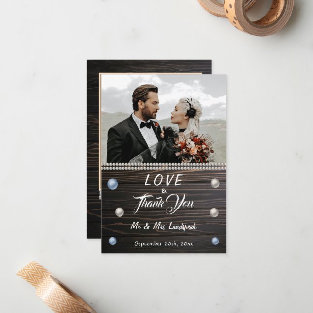 Cartão De Notas Placa de Nota de Pérolas Brancas de Madeira e Obri (Frente/Verso In Situ)