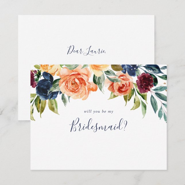Cartão De Notas Placa de Nota de Proposta Floral de Bridesmaid Ele (Frente/Verso)