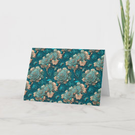 Cartão De Notas Placa de Nota Dobrada Moderna, Chic Floral Teal e
