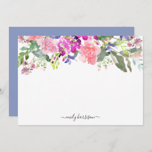 Cartão De Notas Placa de Nota Floral de Aquarela Personalizada