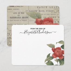 Cartão De Notas Placa de Nota Floral Floral Vermelha Elegante