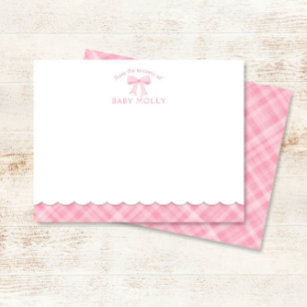 Cartão De Notas Placa de Nota para Bebê Xadrez rosa com pré-disque