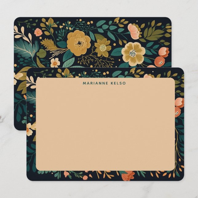 Cartão De Notas Placa de Nota Personalizada Floral de Farmhouse Ru (Frente/Verso)