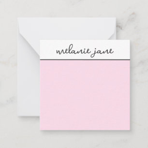 Cartão De Notas Placa de Nota Plana Cor-de-Rosa com Script Elegant