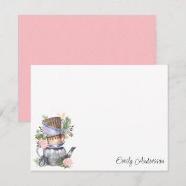 Cartão De Notas Placa de Nota Plana Floral de Aquarela