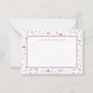 Cartão De Notas Placa de Nota Plana Floral de Flor Rosa Personaliz