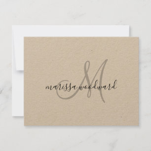 Cartão De Notas Placa de Nota Plana Monograma Kraft com Script Mod