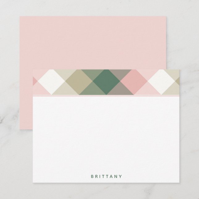 Cartão De Notas Placa de Nota Plana Personalizada de Xadrez Verde  (Frente/Verso)