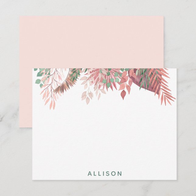 Cartão De Notas Placa de Nota Plana Personalizada Floral de Boho R (Frente/Verso)