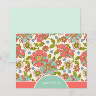 Cartão De Notas Placa de Nota Plana Personalizada Floral Retroativ