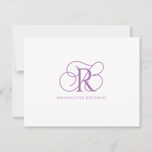 Cartão De Notas Placa de Nota Simples Monograma de Lavanda Elegant (Frente)