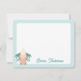 Cartão De Notas Placa de Nota Tropical de Palmeira de Surfboard Re