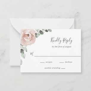 Cartão De Notas Placa Mini RSVP de Casamento de Rosa com Dusty Flo