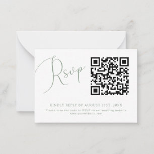 Cartão De Notas Placa RSVP de Casamento de Código QR Verde Sage