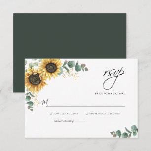 Cartão De Notas Placa RSVP de Casamento de Girassol de Eucalyptus