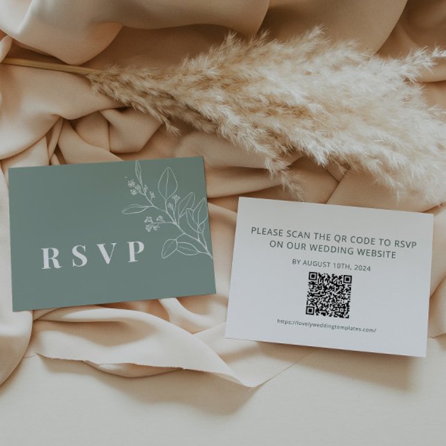 Cartão De Notas Placa RSVP de Casamento de Sage com código QR (Criador carregado)
