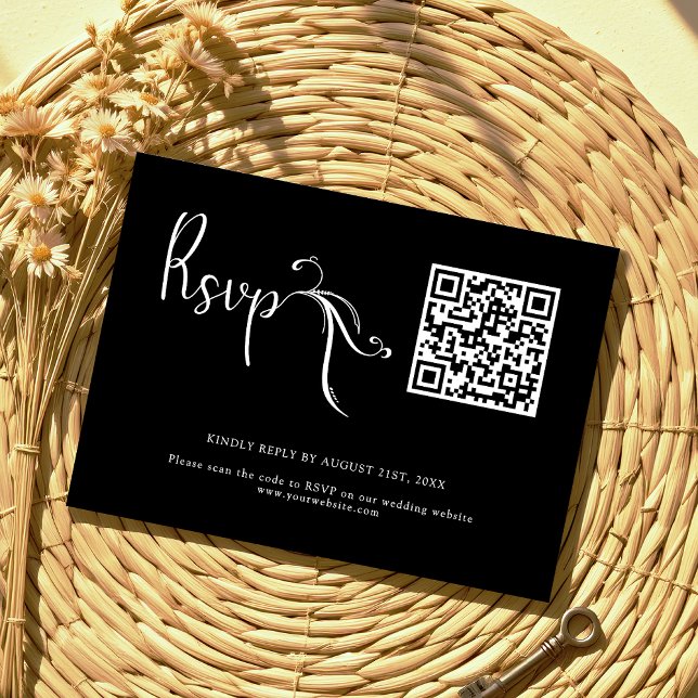 Cartão De Notas Placa RSVP de Orçamento de Código QR de Boho Scrip (Criador carregado)