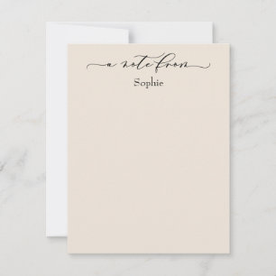 Cartão De Notas Placa Simples "A Note From" Elegante em Creme