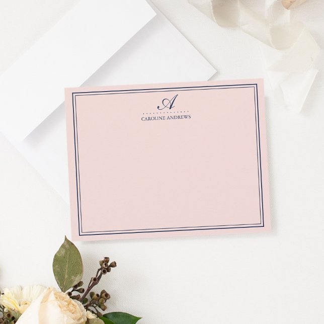Cartão De Notas Placas de artigos de monograma com script Blush e  (Criador carregado)