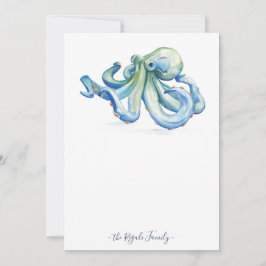 Cartão De Notas Placas De Nota De Octopus Azul De Aquarela Com Env