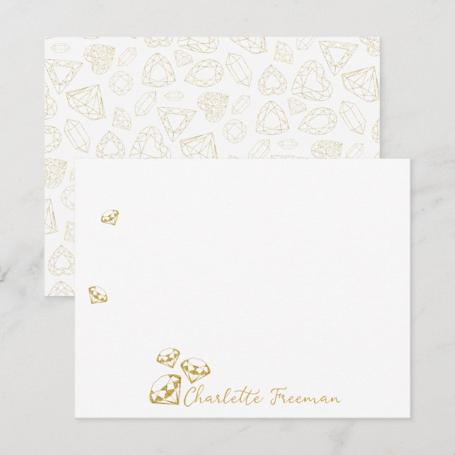 Cartão De Notas Placas de Nota de Script Personalizadas Gem Dourad (Frente/Verso)