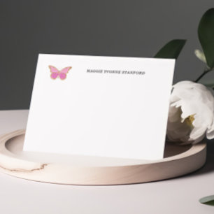 Cartão De Notas Placas de Nota Personalizadas com Borboleta Rosa
