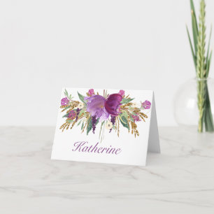 Cartão De Notas Placas de proteção das flores de aquarelas roxas e