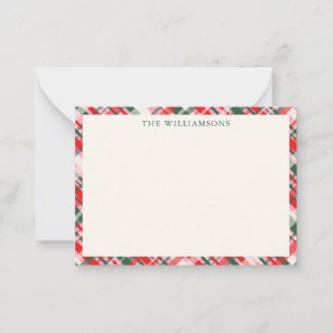 Cartão De Notas Plaid de Natal Moderno Vermelho Rosa Verde Persona