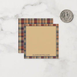 Cartão De Notas Plaid Personalizado Marrom Quente e Creme