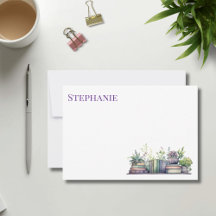 Planta e Livro em Aquarela Roxo e Verde