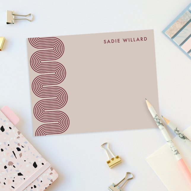 Cartão De Notas Plum Lombard Wavy Lines Modern Stationery Card (Criador carregado)