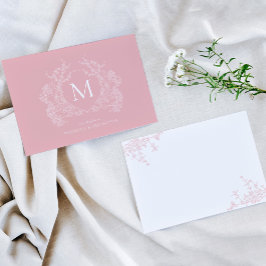 Cartão De Notas Pó Clássico Blush Floral Cor-de-Rosa Monograma