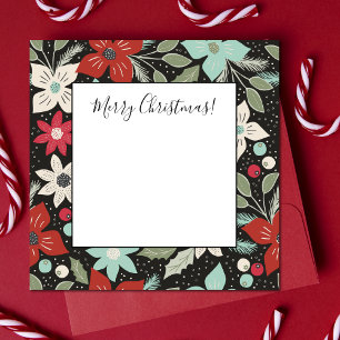 Cartão De Notas Poinsettia de Natal Pintada à Mão Vermelho Branco