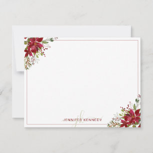 Cartão De Notas Poinsettia Vermelha Chic Floral Água Natal 
