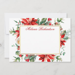 Cartão De Notas Poinsettia Vermelha Floral Verde Água Dourado