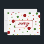 Cartão De Notas Polka Dot Merry Christmas Card<br><div class="desc">Super cute polka dot holiday card with the simple word "merry" on the front.
Polka dots are in a fun color scheme of red,  greens,  pink,  and yellow.
Blank on the inside.</div>