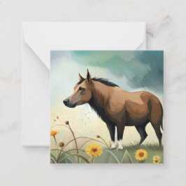 Cartão De Notas Pônea castanho-branca no campo floral