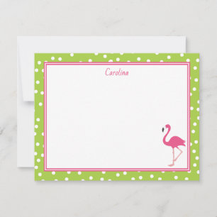 Cartão De Notas Ponto Flamingo Rosa Tropical Bolinhas Verde Lima