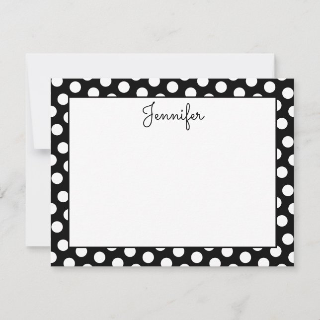 Cartão De Notas Ponto Preto e Branco Personalizado (Frente)
