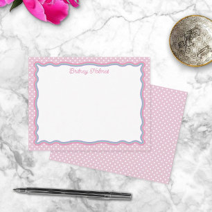 Cartão De Notas Pontos Polka Rosa & Moldura Ondulada Adicionar Nom