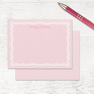 Cartão De Notas Pontos Rosa Suave & Moldura Ondulada Adicionar Nom