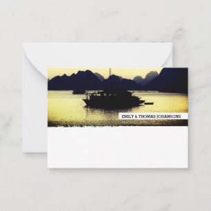 Cartão De Notas Pôr do sol dourado, barcos da Baía de Halong - Vie
