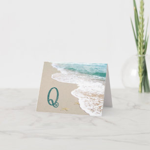 Cartão De Notas Praia do Oceano Com Letra Monograma Q