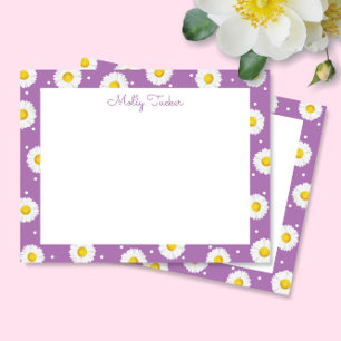 Cartão De Notas Preppy Daisies Floral Aquarela Lavanda e Amarelo