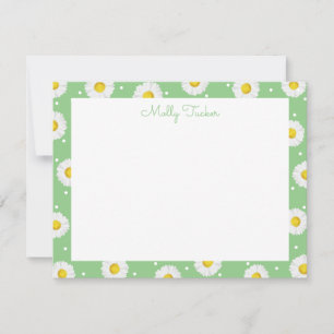 Cartão De Notas Preppy Daisies Primavera Floral Watercolor Verde