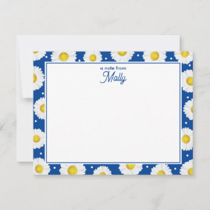 Cartão De Notas Preppy Floral Watercolor Daisiers Marinho Azul Ama